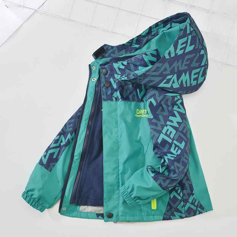 子供服 アウター ジャケット 秋冬 男の子 女の子 3way 取り外し可能 フード付き 迷彩柄 厚手 ポリエステル 長袖 緑色 青色 110cm 120cm 130cm 140cm 150cm 160cm 170cm