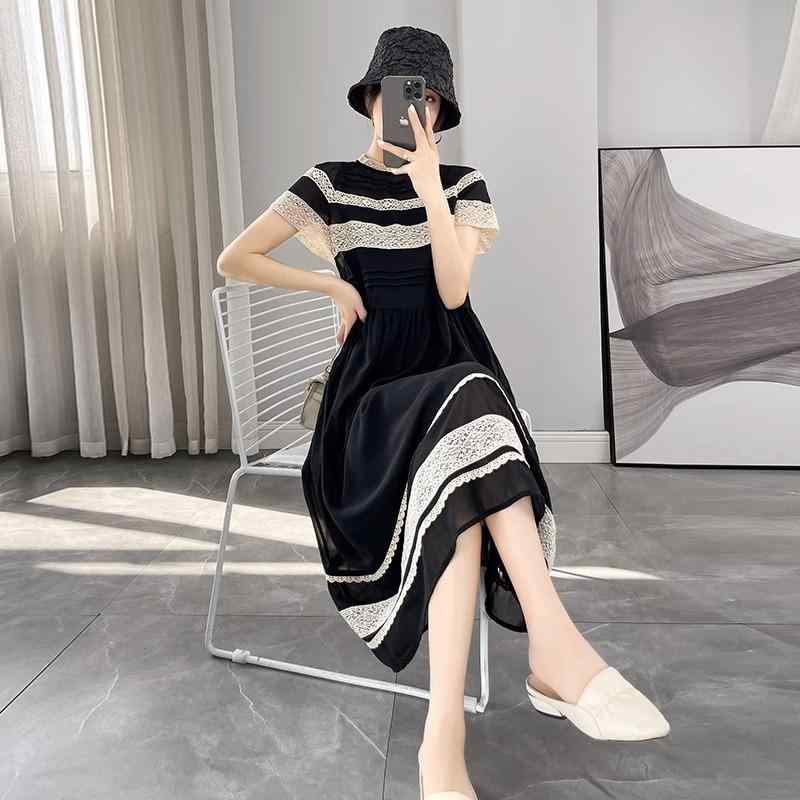 ワンピース レディース ブラック 再生繊維 接触冷感 半袖 ロング丈 ゆったり 体型カバー 普段使い 通勤 かわいい