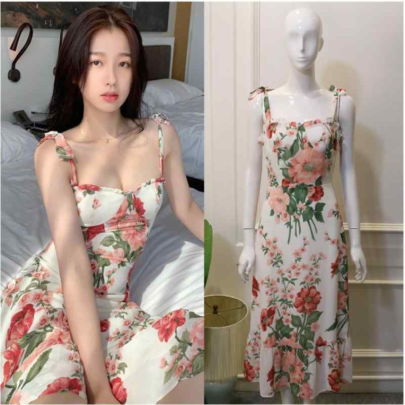 ワンピース レディース 花柄 ノースリーブ 膝丈 高腰 コットン 街頭風 サマー リゾート