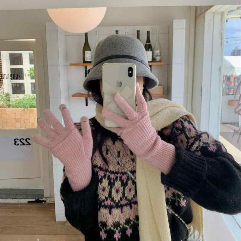 手袋 レディース 防寒手袋 スマートフォン対応 ニット手袋 ウール混紡 ブルー グリーン アイボリー グレー ブラック イエロー レッド ピンク 水色 秋冬 あったか 通勤 通学