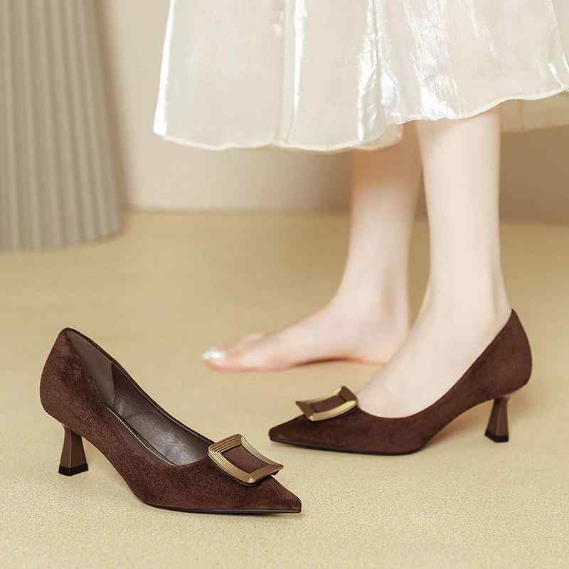 パンプス レディース ポインテッドトゥ ハイヒール スエード調 6cm 7cm 8cm 黒 ブラック コーヒー 婦人靴 歩きやすい 痛くない 滑り止め付き 春夏 秋冬 かわいい 韓国風