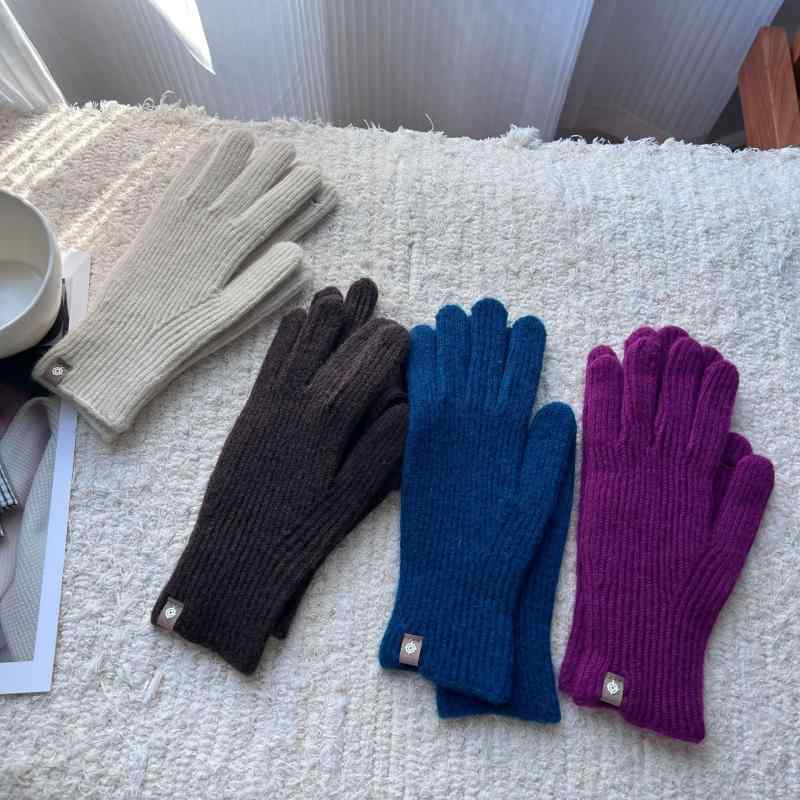 手袋 レディース ニット手袋 秋冬 スマートフォン対応 無地 保温 防寒 大紅色 ピンク系