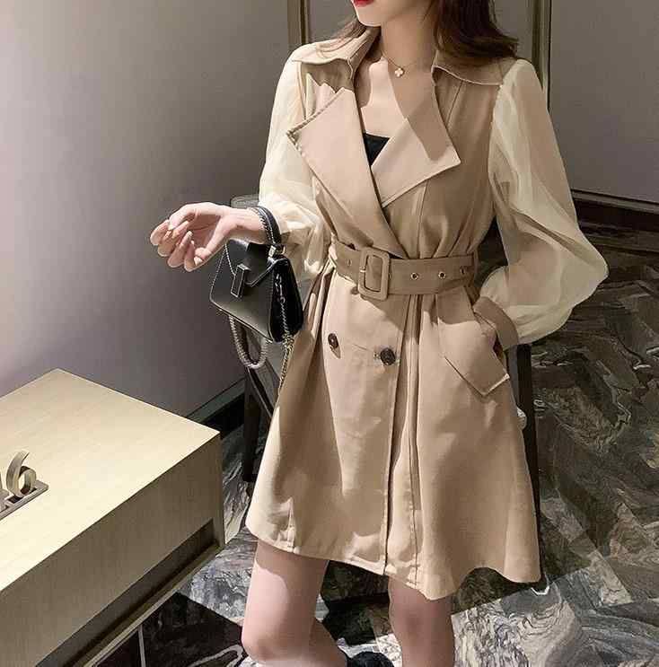 ワンピース レディース 英国風 Aライン ウエストマーク ミドル丈 ポリエステル 日韓スタイル カジュアル 長袖 カーキ色