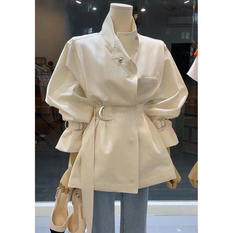 コート レディース スプリングコート Aライン 英国風 ウエストマーク スタイルアップ 無地 アプリコットカラー デニムパンツ との相性も良い 通勤