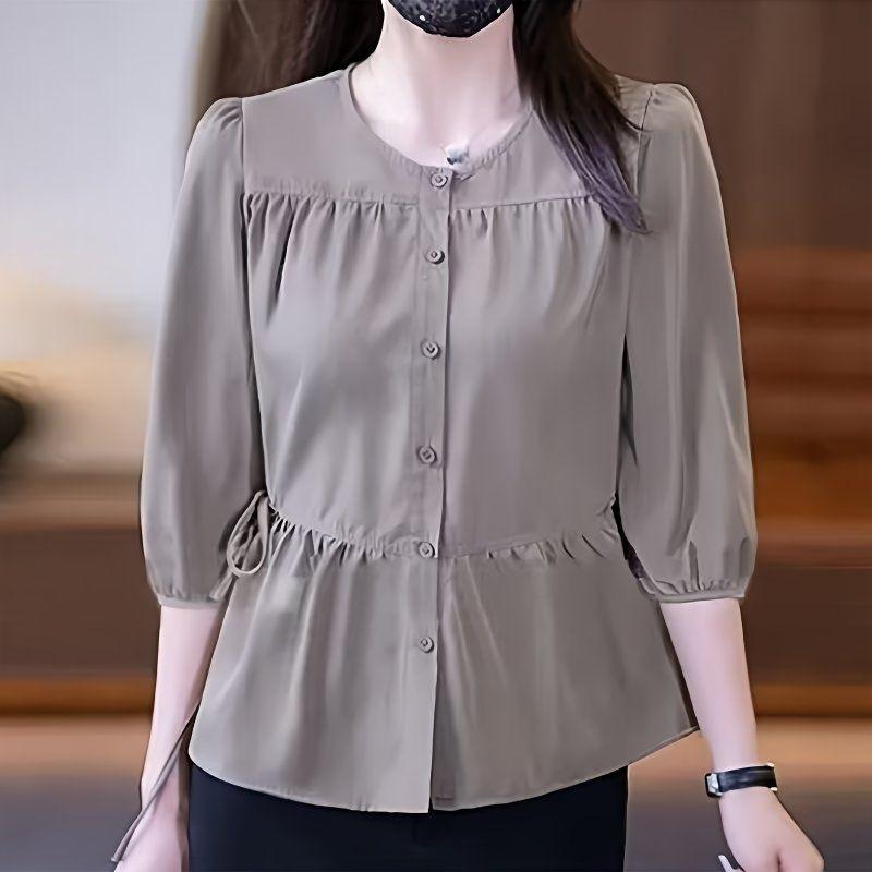 シャツ レディース トップス ウエストシェイプ 長袖 アクリル 羽織り ブラック パープル ブラウン ホワイト ピンク系 大きいサイズ ゆったり 痩せ見え オフィス 通勤 きれいめ