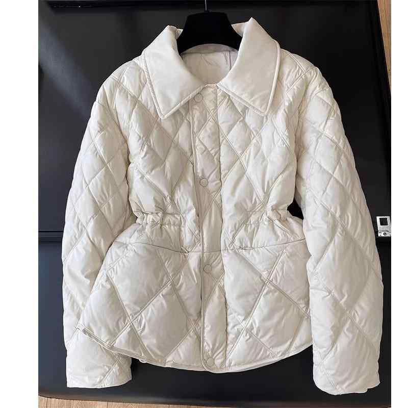 コート レディース 菱形柄 キルティング ショート丈 POLO襟 ゆったり かわいい ブラック アイボリー 秋冬