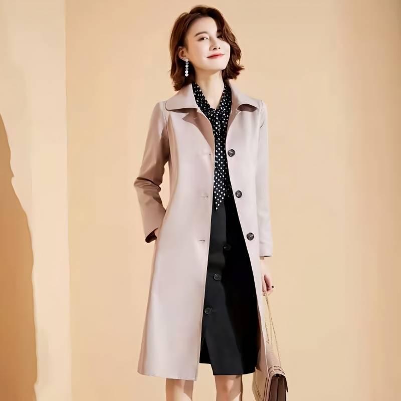 トレンチコート レディース 韓国風 Aライン ポリエステル ゆったり ウエストマーク ミドル丈 長袖 アウ..