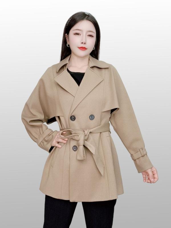 レディース トレンチコート 春秋 ファッション アウター 通勤スタイル ショート丈 ウエストマーク 長袖 ポリエステル 無地 ミドル丈 ブラック カーキ