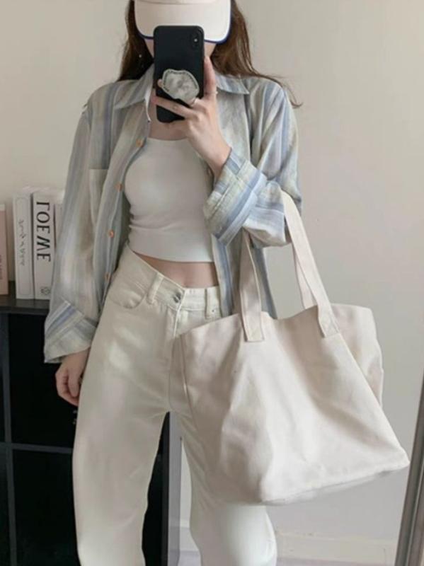 シャツ レディース ポリエステル ストライプ 格子柄 長袖 POLO襟 ゆったり 磨毛 カジュアル 韓国風