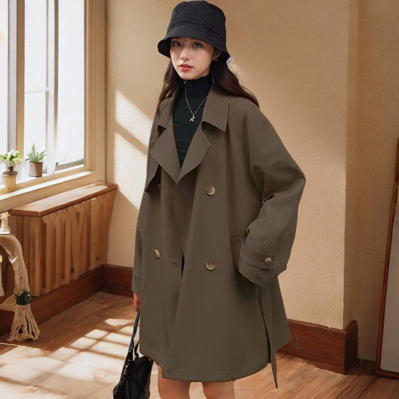 トレンチコート レディース 春物 韓国風 ミドル丈 ゆったり アウター 高見え ウエストマーク 細見え スプリングコート