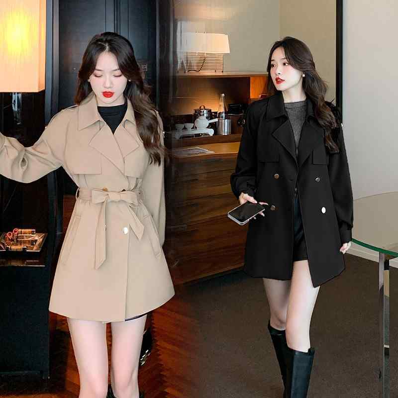 レディース アウター 春秋 ダブルブレスト テーラードジャケット カジュアル ゆったり ブラック カーキ色