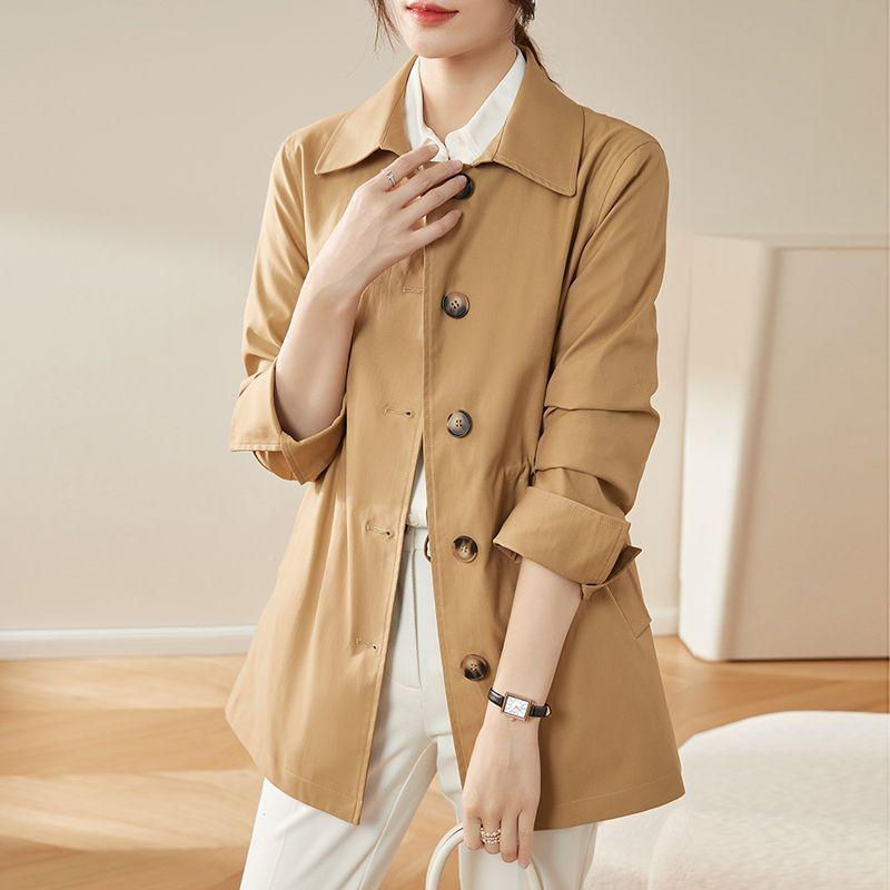トレンチコート レディース 春秋 ポリエステル ゆったりシルエット Aライン ミドル丈 アウター 上着 羽織り 母親 母 ミセス 婦人服 40代 50代 60代 キャメル ブラウン カーキ