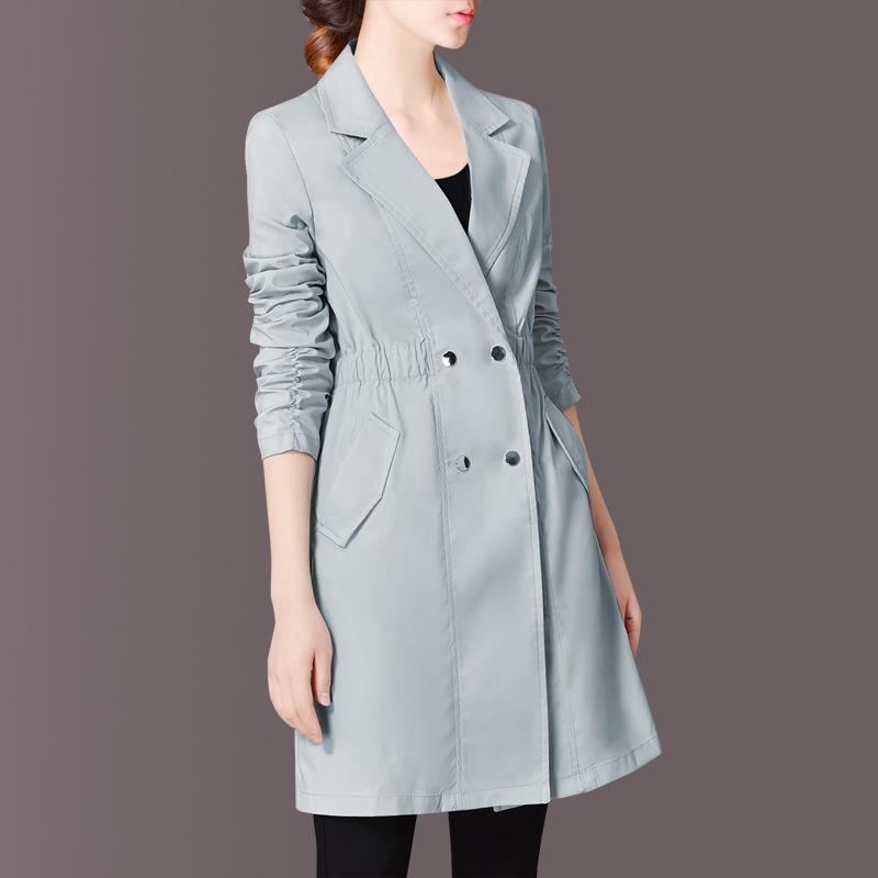 トレンチコート レディース 春 スプリングコート 韓国風 ゆったり Aライン アウター 膝丈 グレー 上品 エレガント
