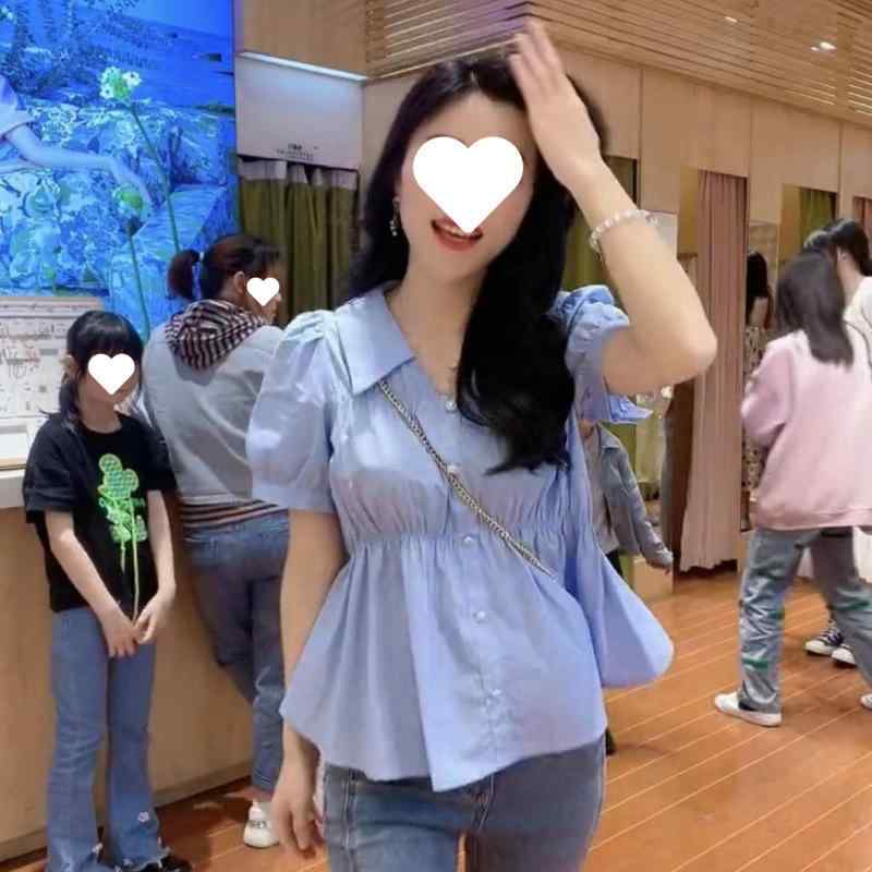 シャツ レディース 半袖 ポロネック ブラウス トップス 通勤 カジュアル きれいめ ブルー マカロンカラー