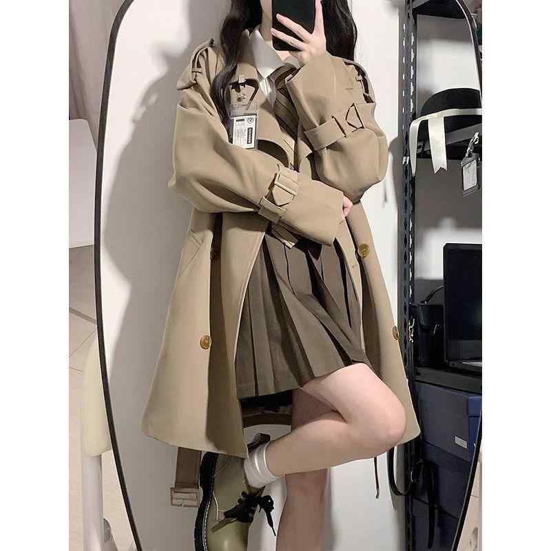 コート レディース 春物 トレンチコート ミドル丈 英国風 アウター スプリングコート きれいめ カーキ ブラック アクリル