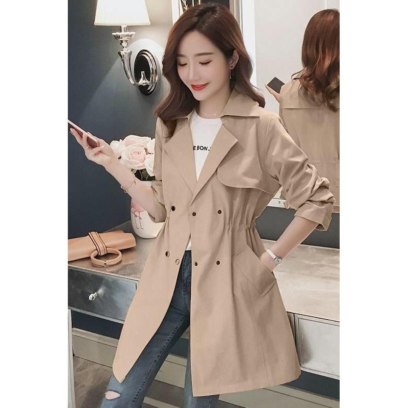 トレンチコート レディース 春秋 薄手 ウエストマーク カジュアル きれいめ ブラック ピンク系 カーキ色 S M L XL 2XL