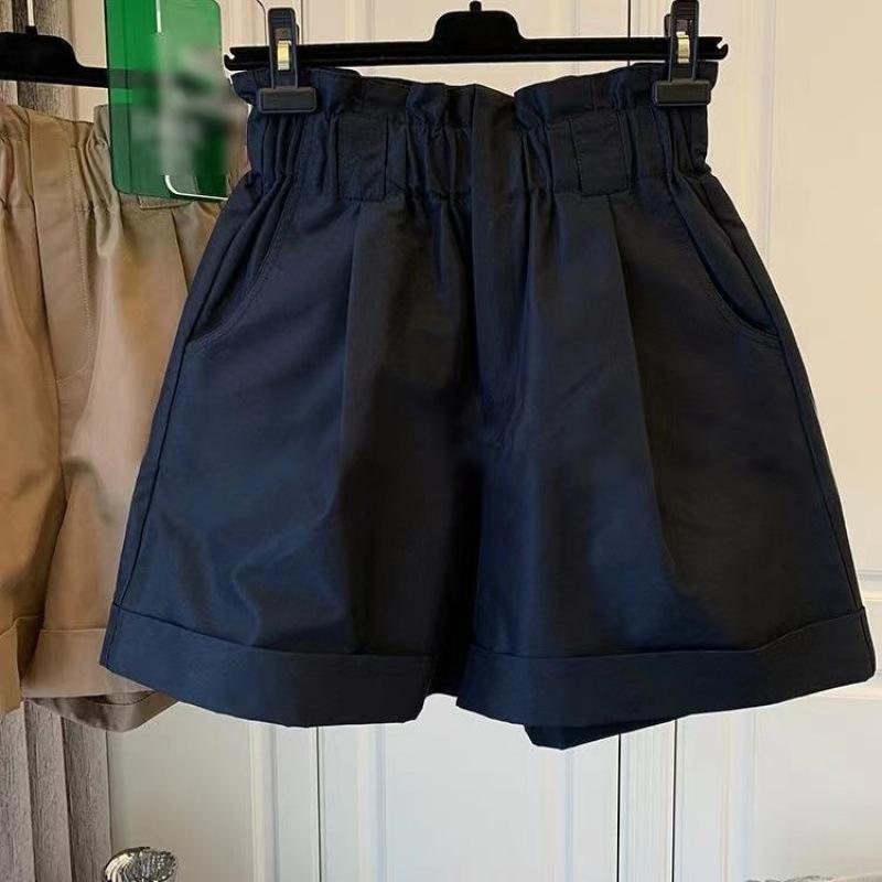 レディース ショートパンツ 工装風 夏用 大きいサイズ 女性用 高腰 ゆったり スリム ワイドレッグ 黒 卡其 涤纶 ポ…