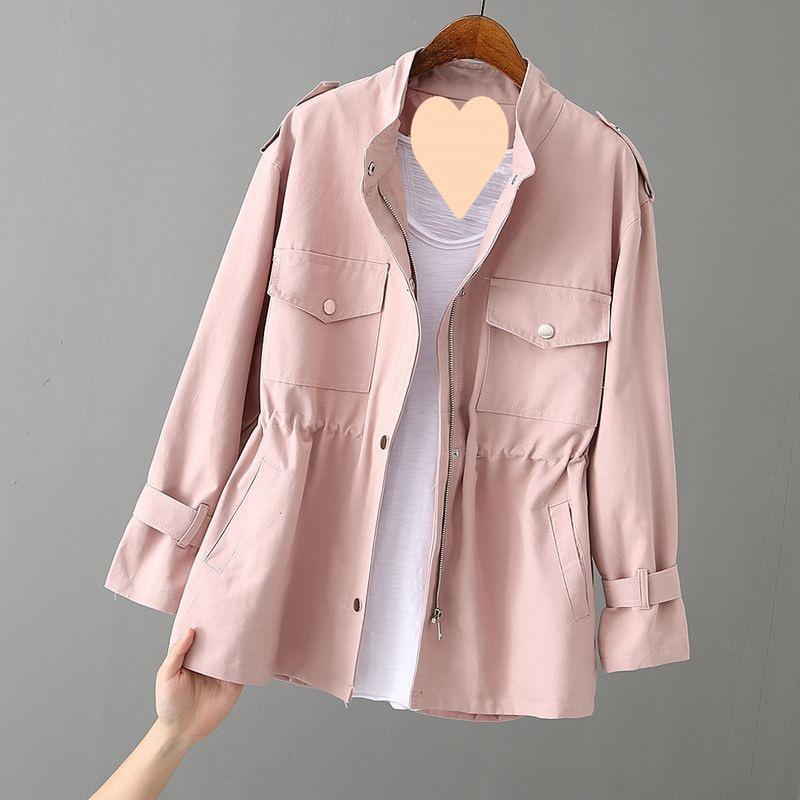 ジャケット レディース スプリングコート ミドル丈 韓国風 ゆったり ウエストマーク 薄手 ピンク系 オフホワイト グリーン ブラック