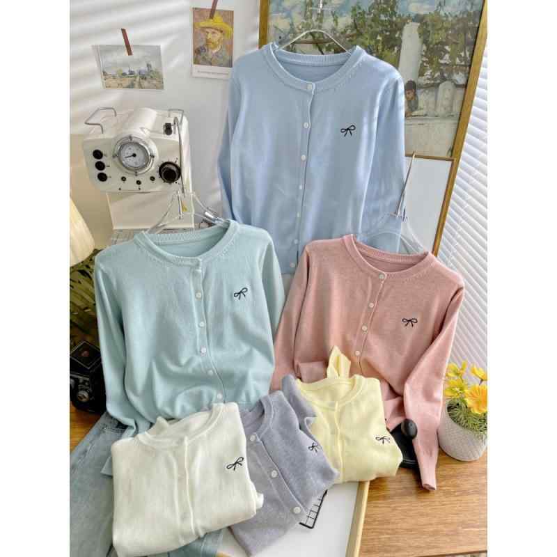 カーディガン レディース ニット 秋冬 長袖 丸首 マカロンカラー 粘胶纤维 伸縮性 厚手 トップス 清楚 かわいい 普段使い デート