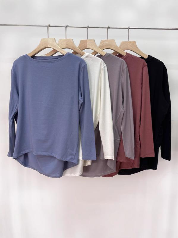 Tシャツ レディース 春秋 一字襟 長袖 カットソー 日韓スタイル カジュアル 綿混紡 黒 白 青 赤 伸縮性(4.0)
