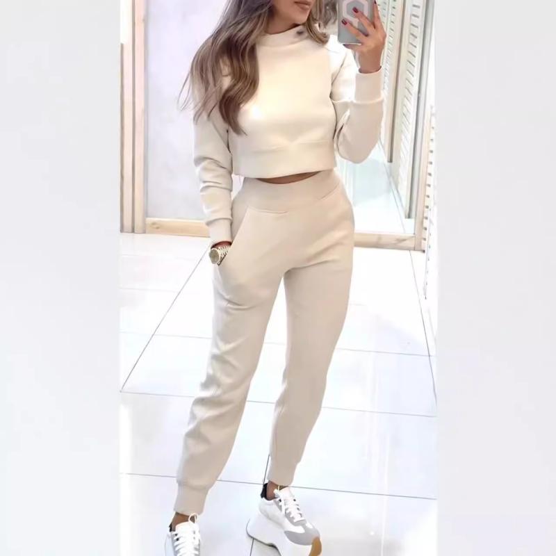 Work Clothes （Office） - レディース 秋冬 タートルネック ニット トップス 長袖 ロングパンツ セットアップ 修身 スッキリシルエット 快適 ポリエステル 素材 純色 シンプル ストリート スタイル 街着 普段使い 秋冬 コーデ 杏 黒 グレー ブルー グリーン レッド カラー