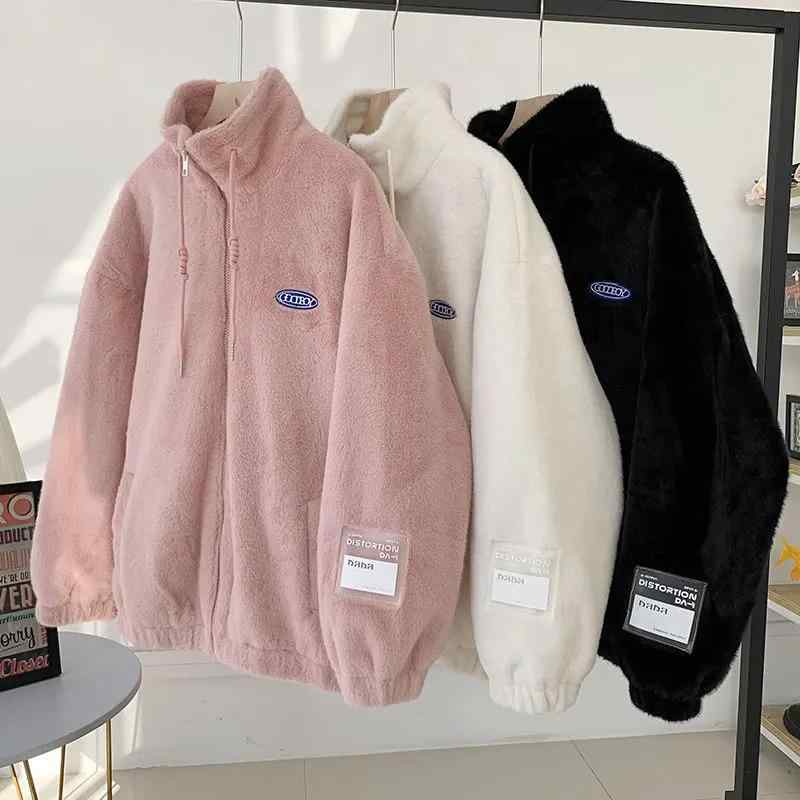 Coat - コート レディース 羊羔毛 アウター 秋冬 ファッション 厚手 学生風 かわいい 立襟 白 ピンク系 M L XL 2XL 3XL