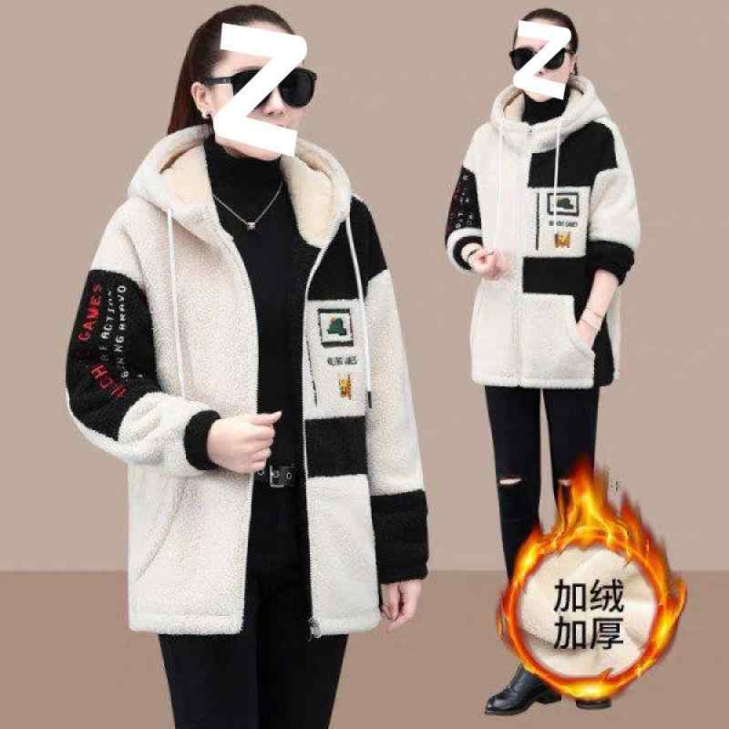 パーカー レディース 大きいサイズ ゆったり ラムウール風 フリース スウェット ミドル丈 厚手 配色 ブラック グレー M L XL 2XL 3XL 4XL