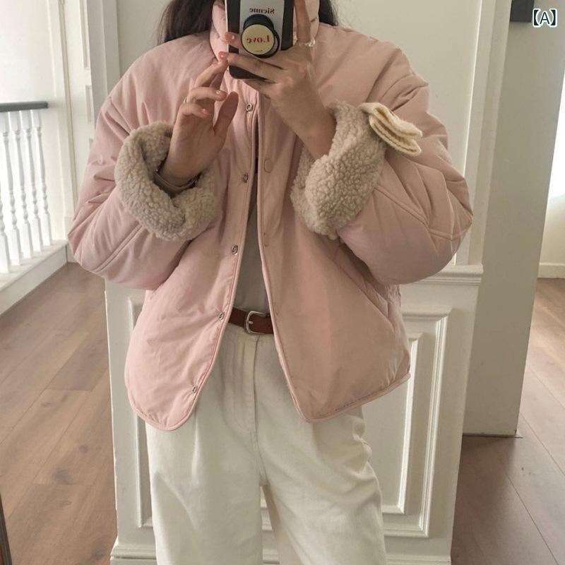 ジャケット レディース 秋冬 羊羔毛 ブルゾン ゆったり 厚手 ハーフハイネック 配色 ピンク系 ブラウン系 ブラック ポリエステル 無地 長袖 カジュアル shadowtail-10424721 シャドーテール サンプル画像2