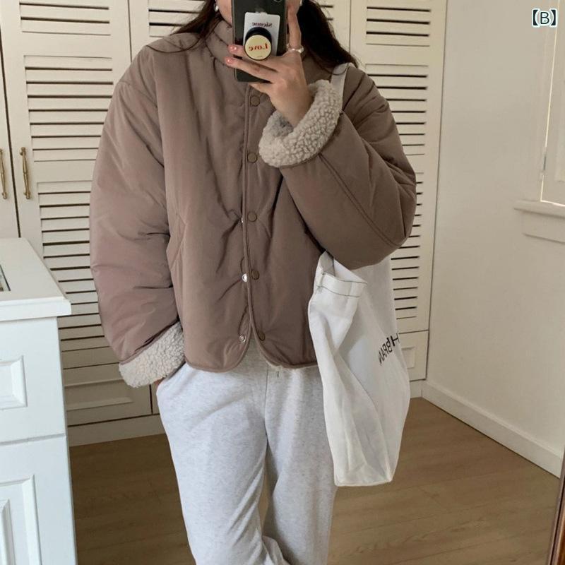 ジャケット レディース 秋冬 羊羔毛 ブルゾン ゆったり 厚手 ハーフハイネック 配色 ピンク系 ブラウン系 ブラック ポリエステル 無地 長袖 カジュアル shadowtail-10424721 シャドーテール サンプル画像3