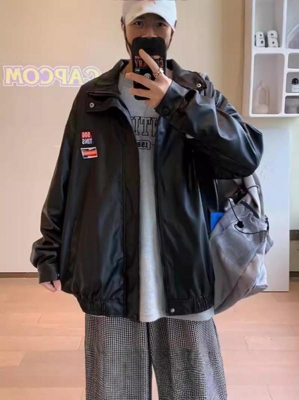 Pants - ジャケット メンズ PUレザー レザージャケット ライダースジャケット ブルゾン アウター ワークジャケット 立ち襟 ブラック M L XL XXL 秋冬