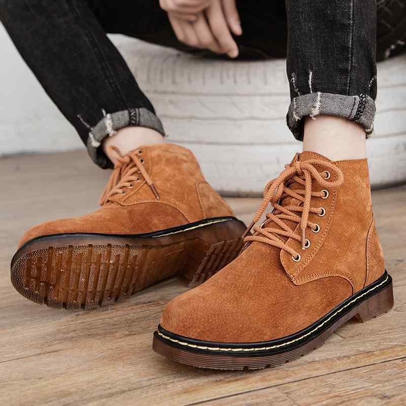 Other - ブーツ メンズ 男性用 軽量 ワークブーツ ショートブーツ フラットヒール ラウンドトゥ 豚革 秋冬 防滑 保温 39 40 41 42 43 44 45 46 47 48 サンド ベージュ グレー ブラウン
