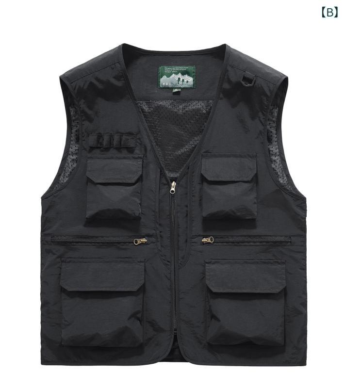 ベスト 男性用 ワーク ユーティリティ 釣り カメラマン アウトドア ポケット カーキ ブラック グレー ネイビー 春夏秋冬