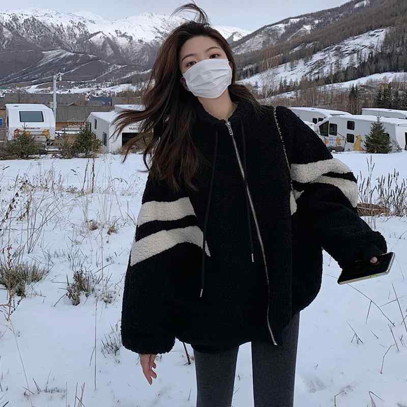 Other Jackets Jumpers - コート レディース 秋冬 ボアブルゾン 韓国風 かわいい 防寒 厚手 暖かい ポリエステル ブラック 黒 アプリコット アウター ジャンパー