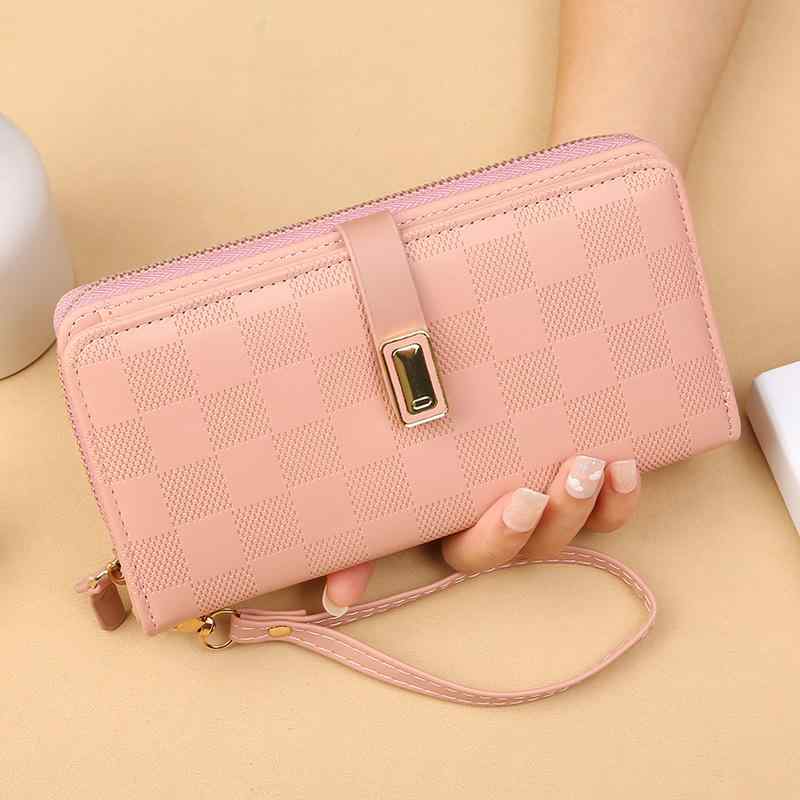 財布 レディース 女性用 ウォレット ロング 三つ折り 多機能 カード入れ ファスナー PUレザー 大容量 防水 幾何学模様 レッド ブラック ベージュ ピンク ブルー グリーン パープル