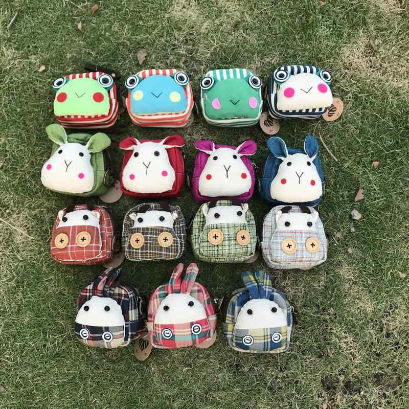 M - 財布 レディース ミニ財布 コインケース かわいい 布製 アニマル 小銭入れ 青蛙 うさぎ リス 花柄 チェック柄 ストライプ柄