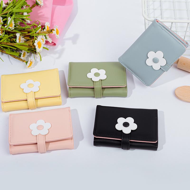 財布 レディース ミニ財布 三つ折り財布 かわいい 小さめ PUレザー 耐摩耗性 デイジー柄 プリント 春夏