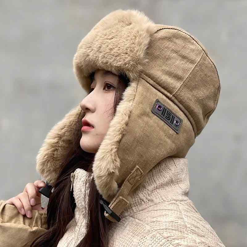 For Women - 帽子 男女兼用 秋冬 防寒 対策 耳あて付き フライトキャップ カーキ 深グレー オレンジ レッド ブラック ポリエステル 保温 暴風 対策 個性派