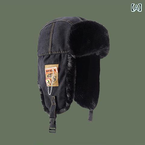Knit Hat - ニット帽 男女兼用 秋冬 防寒 対策 フライトキャップ 耳当て付き アウトドア スキー スノボ 暖かい ブラック カーキ グレー ピンク ポリエステル