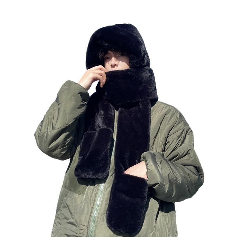 Knit Hat - 帽子 メンズ 冬用 ニット帽 ネックウォーマー 手袋 3点セット 裏起毛 防寒 防風 暖かい ブラック他