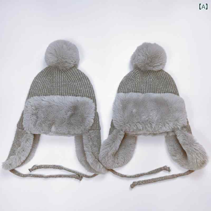 ニット帽 レディース 秋冬 毛糸 ケーブル編み ポンポン付き 防寒 保温 スキー スノボ かわいい 耳あて付き グレー アイボリー ブラック ピンク ブルー ブラウン