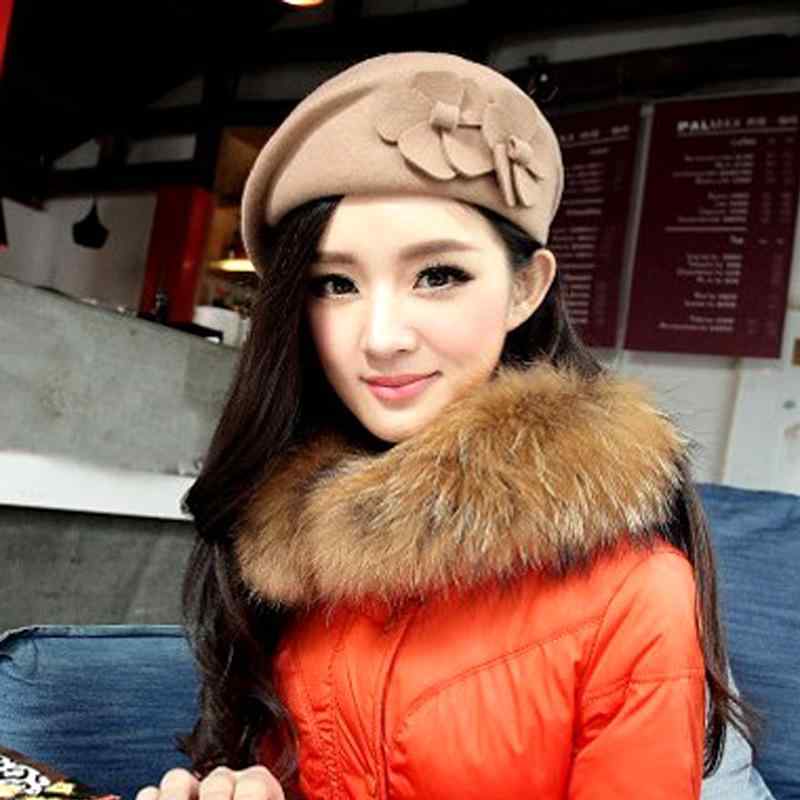 Knit Hat - ベレー帽 レディース 秋冬 ウール 羊毛 画家帽 空姐帽 ファッション 保温 防風 レッド ブルー ブラック ワインレッド キャメル
