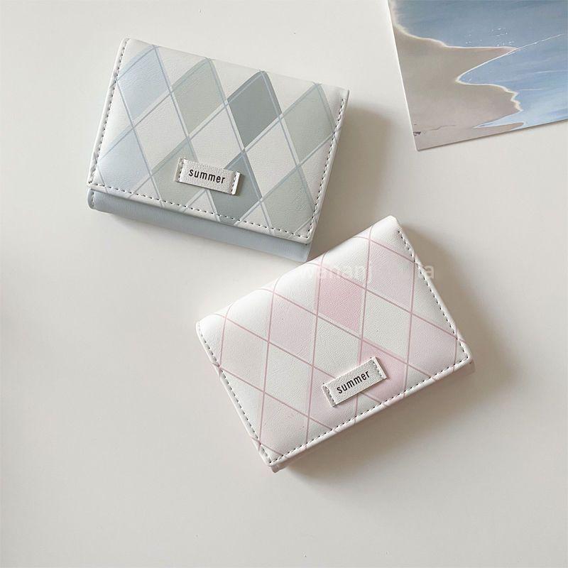 財布 レディース カードケース コインケース ブルー系 格子柄 多機能 防水 耐摩耗性 韓国風 学生 ミニ財布