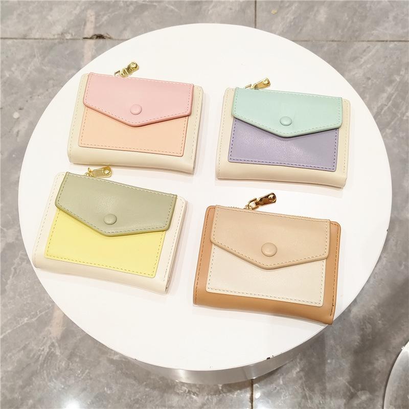 財布 レディース ミニ財布 二つ折り財布 韓国風 PUレザー 配色 スナップボタン 小銭入れ付き カード収..