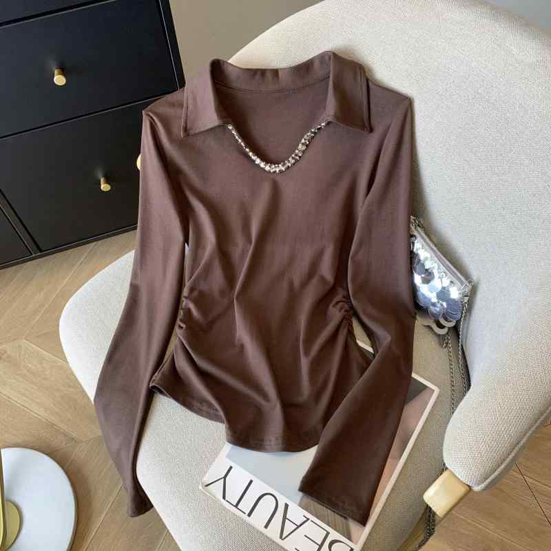 Tシャツレディース春秋Vネック長袖...