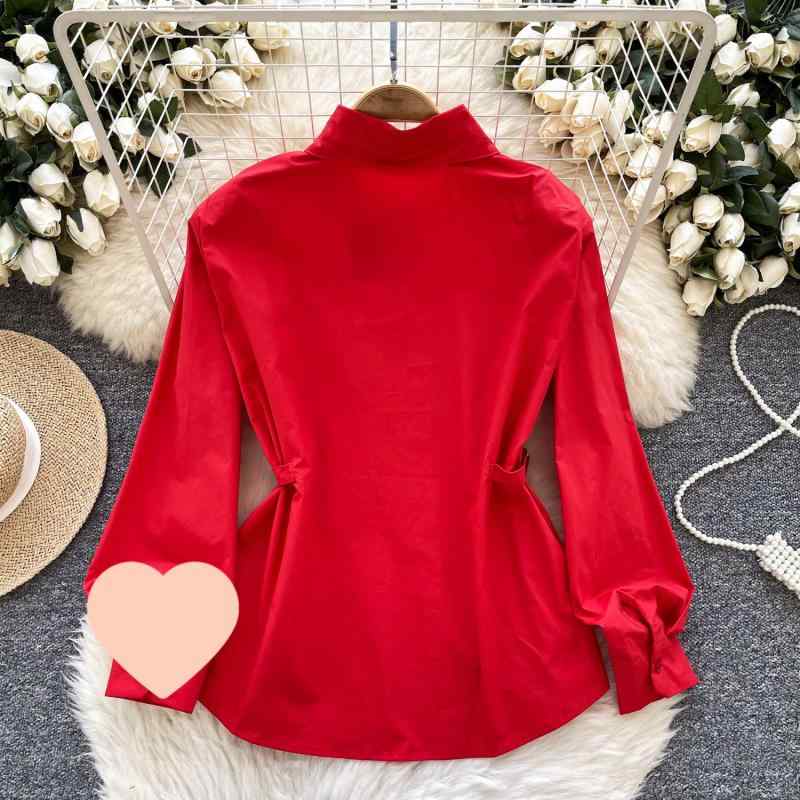 シャツ レディース 韓国 ファッション デザイン 長袖 トップス ブラウス ゆったり 襟付き カーディガン..