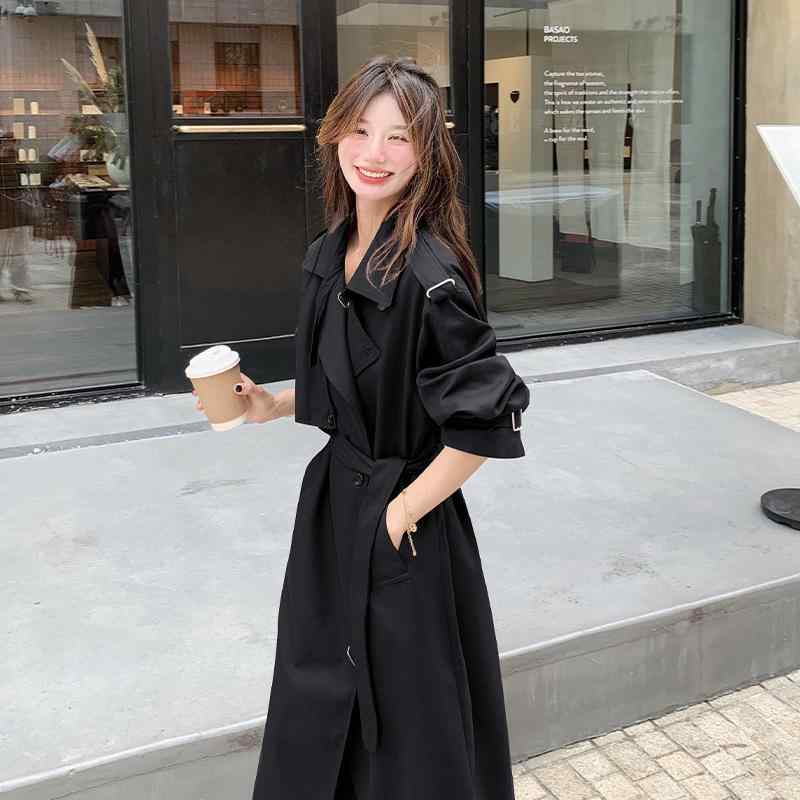 レディース トレンチコート スプリングコート アンゴラ赤 ポリエステル 繊維 襟付き 長袖 無地 ゆったり 春秋 かわいい 韓国風 カジュアル S M L XL 高温定型