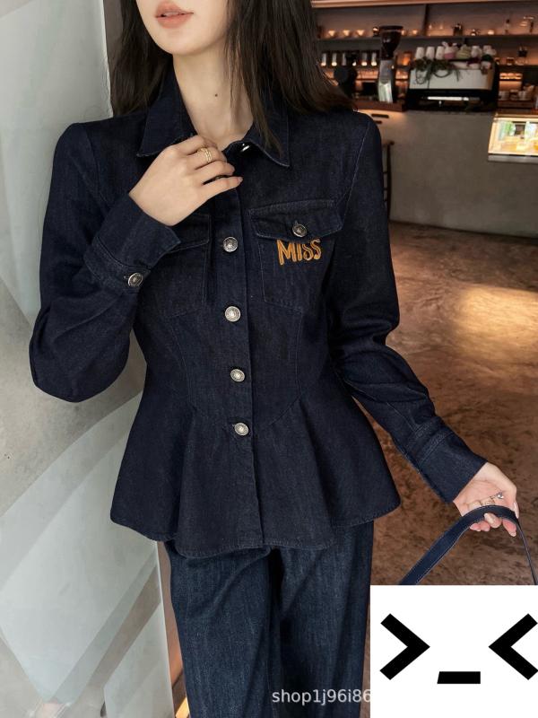 シャツ レディース 長袖 デニム コットン 95% ブルー S M Lサイズ 日韓スタイル カジュアル