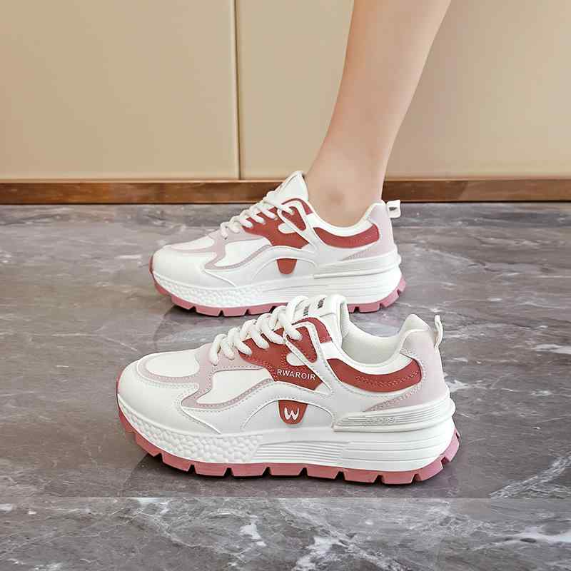 スニーカー レディース ローカット 厚底 紐 春秋 スポーティー カジュアル ラウンドトゥ 合皮 米灰 ミ..