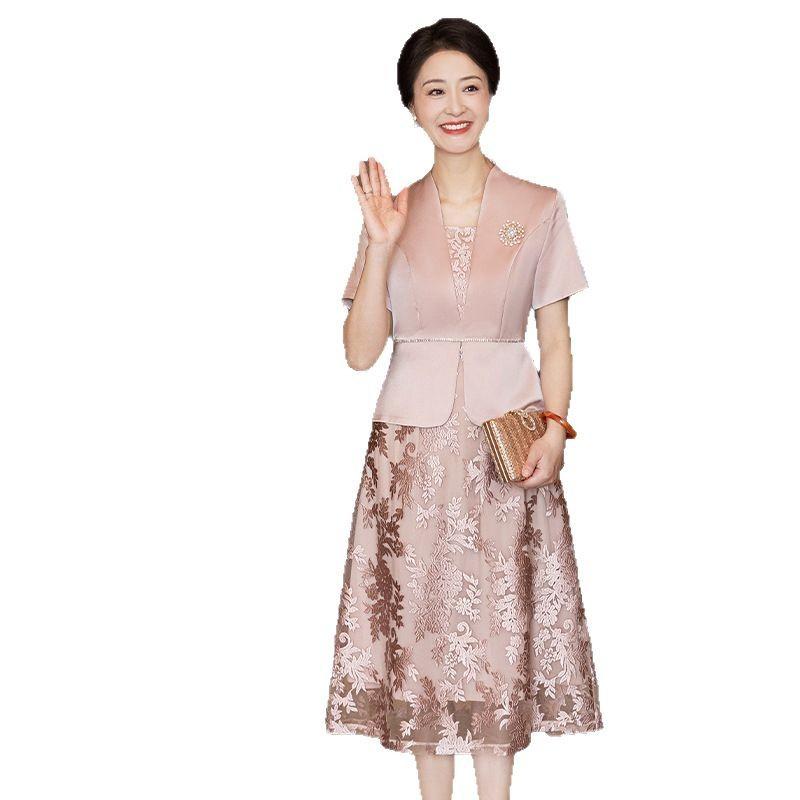 チャイナドレス レディース フォーマルドレス ピンク系 ポリエステル Vネック 三分袖 結婚式 婚活 パーティー お呼ばれ お見合い 服装 母親 ママ シニア ミセス 高見え エレガント 上品