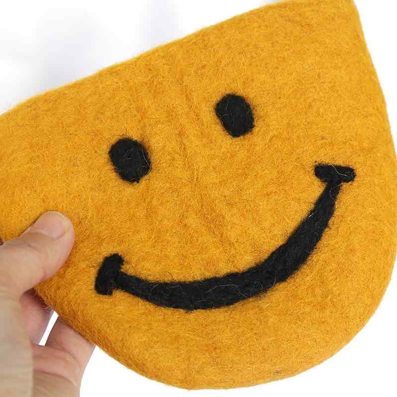 財布 レディース かわいい スマイル ニコちゃん 羊毛 フェルト コインケース ミニ財布 キーケース ポーチ(x5)